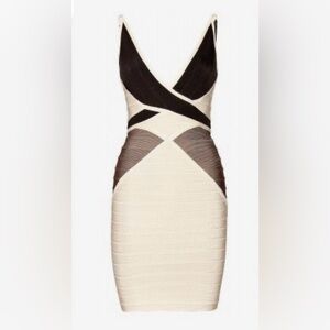 Herve Leger Black and Cream Backless Dress